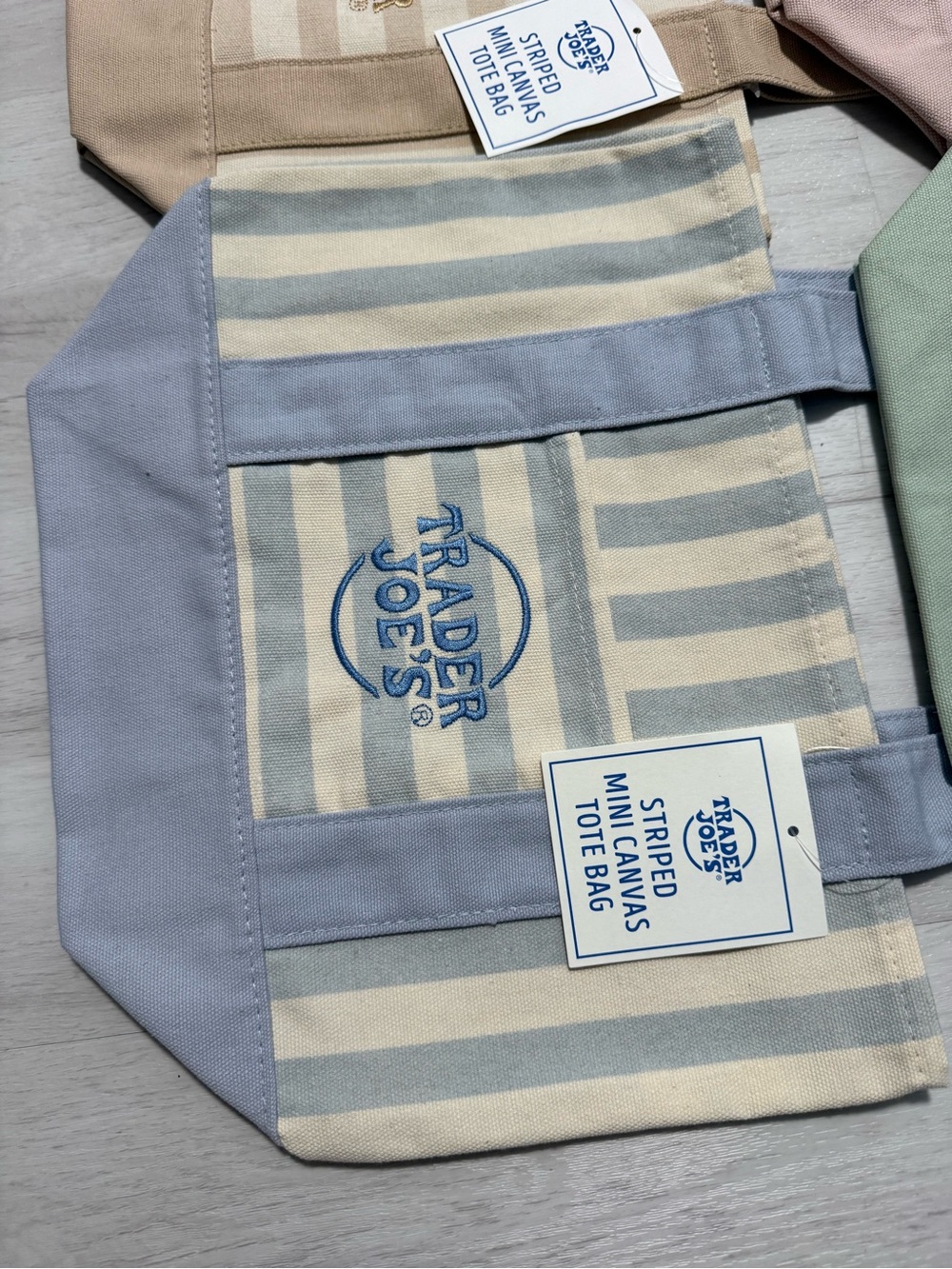 New Trader Joe’s Summer Striped Mini Canvas Tote Bags All 4 Colors - Picture 6 of 7